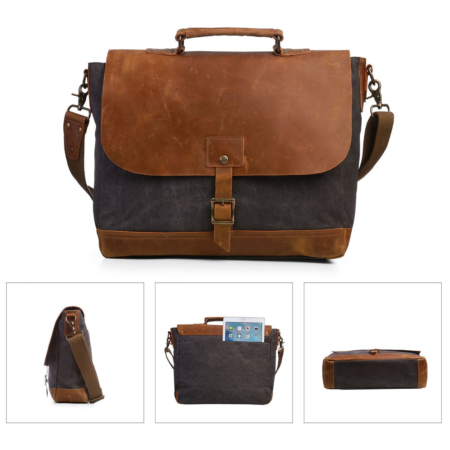 ECOSUSI Canvas Laptop Bag Briefcase Business Handbag Messenger Shoulder Bag with Padded Compartment for 15.6" Laptop