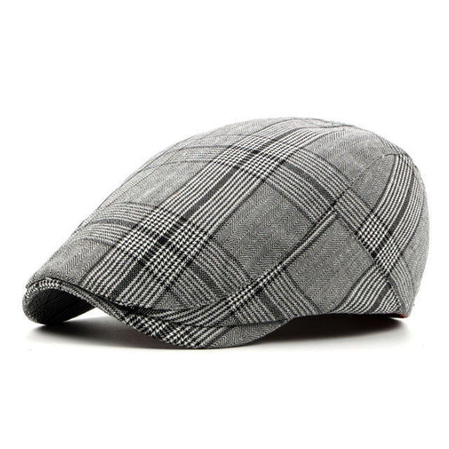 British Style Men's Plaid Beret Hat