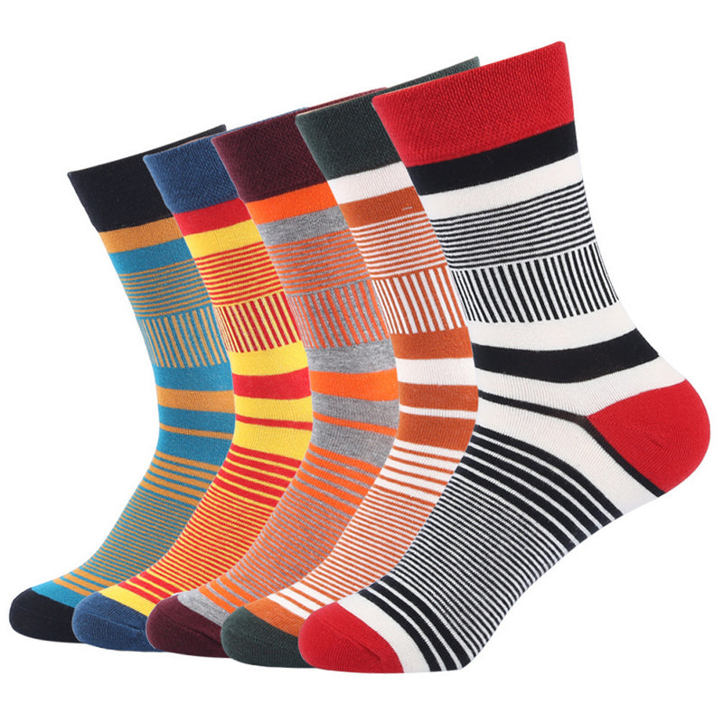 5 Pairs Colorful Fine Stripe Business Cotton Socks