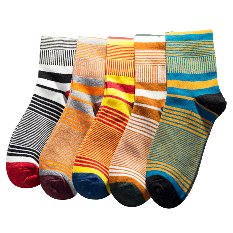 5 Pairs Colorful Fine Stripe Business Cotton Socks