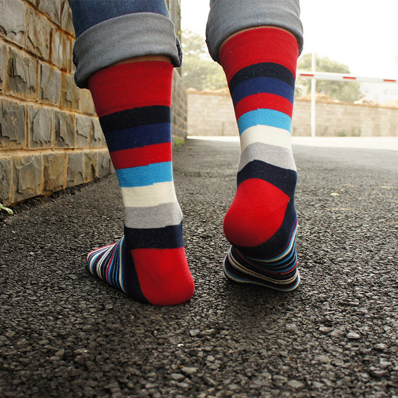 5 Pairs Stripe Cotton Crew Socks
