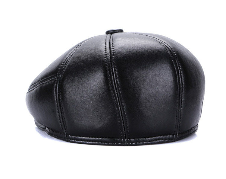 Genuine Leather Black Newsboy Cap