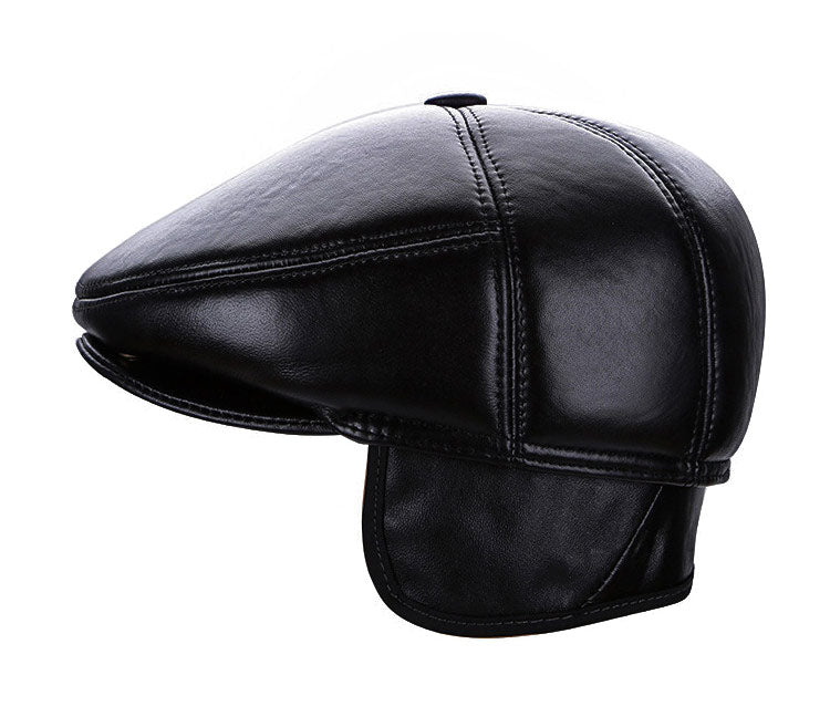 Genuine Leather Black Newsboy Cap