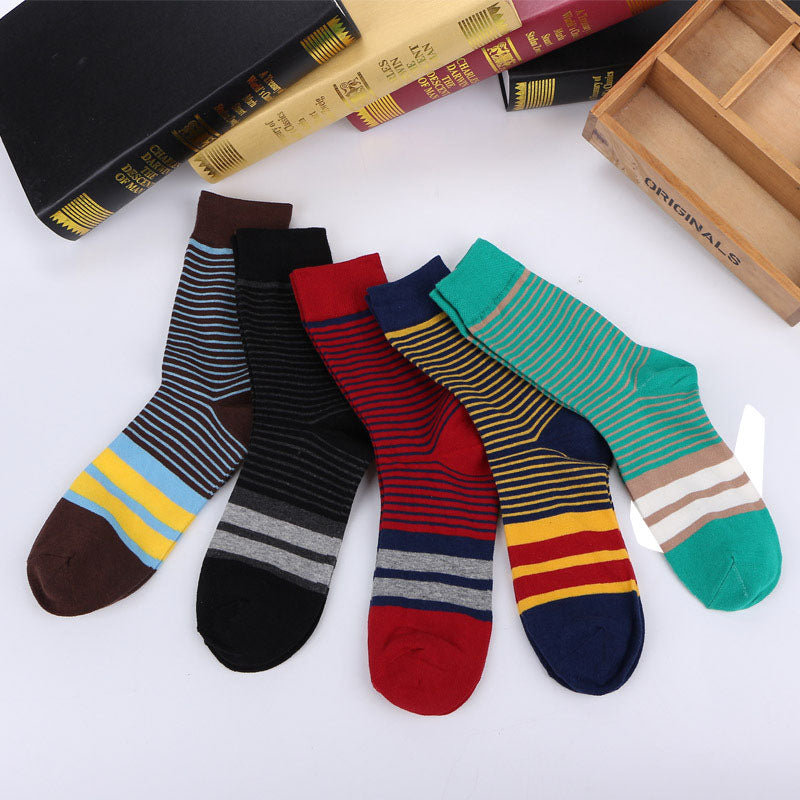 5 Pairs Colorful Stripe Casual Cotton Socks