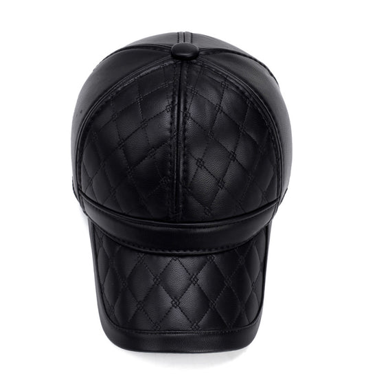 Faux Leather Baseball Cap with Ear Flaps