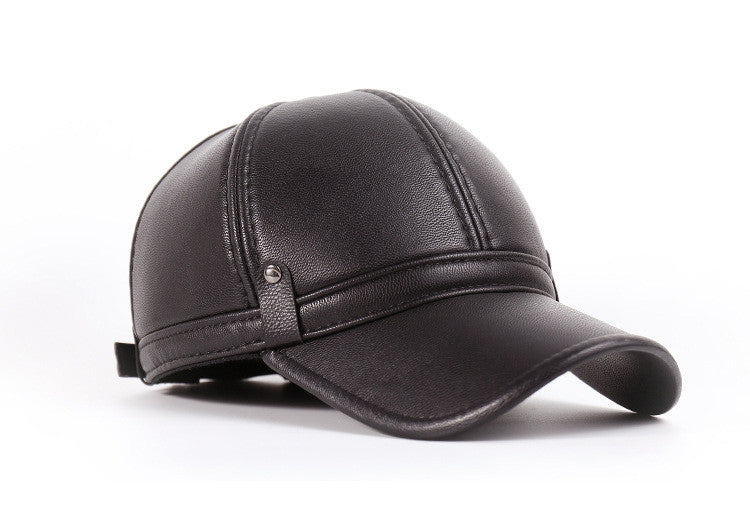 Faux Leather Baseball Cap with Ear Flaps