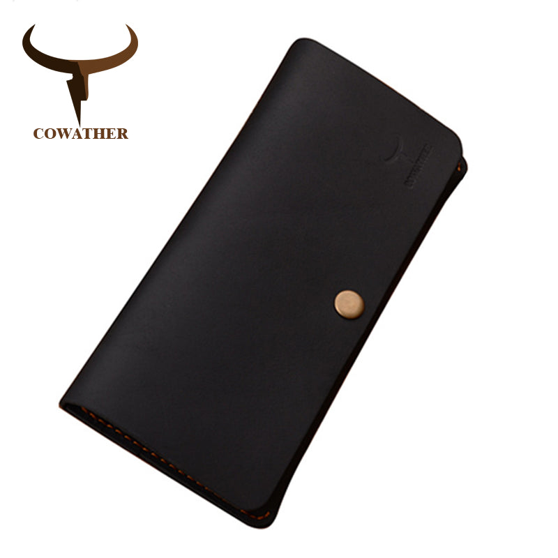 Button Closer Genuine Leather Thin Wallet