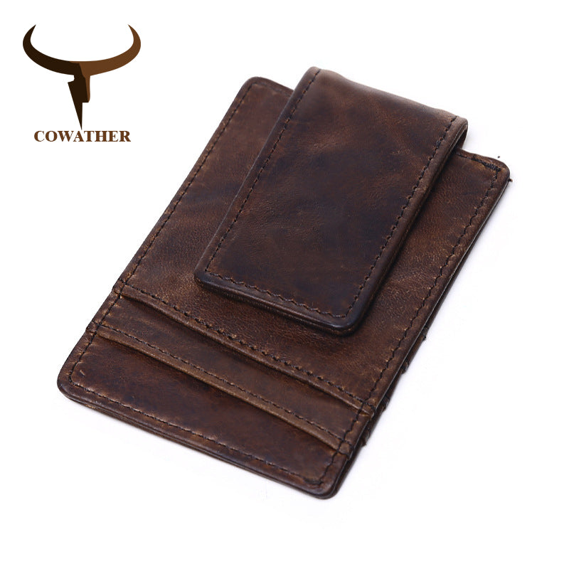 Genuine Leather Money Clip with Card Holder