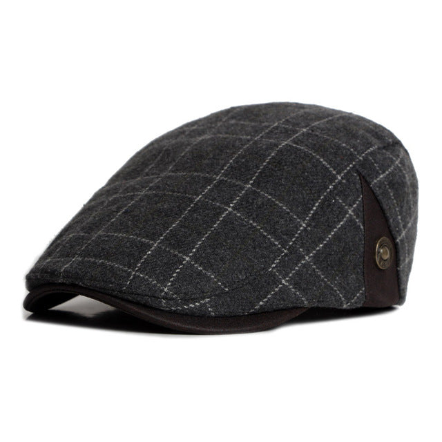 New England Style Plaid Woolen Beret Hat