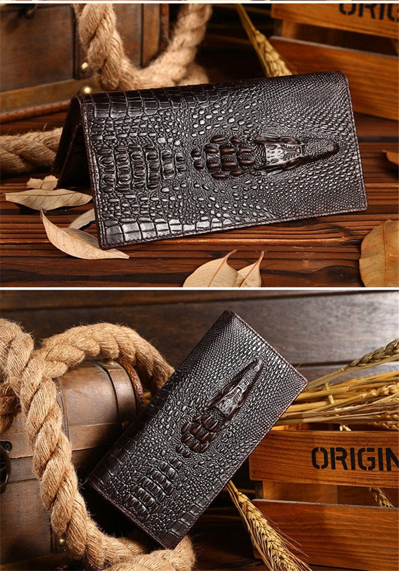Alligator Design Genuine Leather Long Wallet